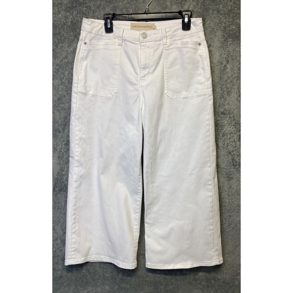 Soft Surroundings Ultimate Denim Wide Leg Crop White Jeans Women's Size 10 - Picture 3 of 11